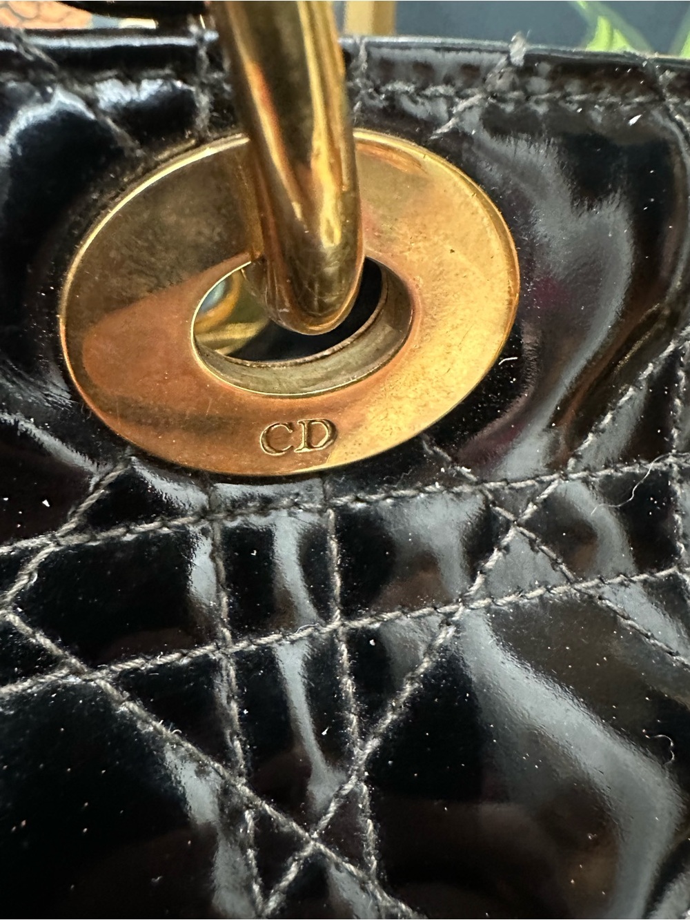 Christian Dior Med Lady Dior Black Patent Cannage Quilted Leather Gold Hardware - Picture 12 of 17